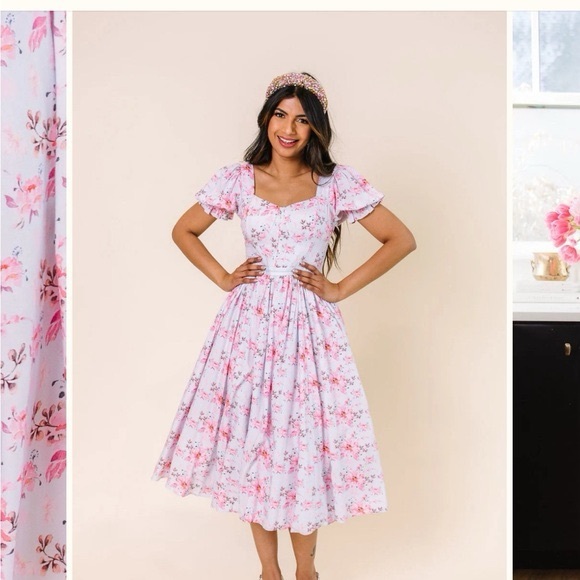 Ivy City Co Pink Floral Midi Dress~ Pink Blossom ~ small NWT - Picture 2 of 5